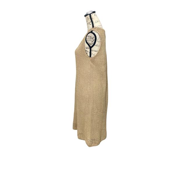 Vintage 1990s Chico's Gold Crochet Mesh Midi Dress Size Medium Boho 100% Cotton - Picture 5 of 13